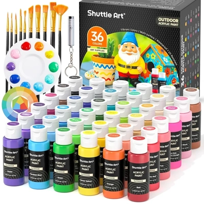 Shuttle Art Outdoor Acrylic Paint Set, 36 Colors 2oz/60ml Waterproof Acrylic Paint with 10 Brushes 1 Shuttle Art Outdoor Acrylic Paint Set, 36 Colors 2oz/60ml Waterproof Acrylic Paint with 10 Brushes 1