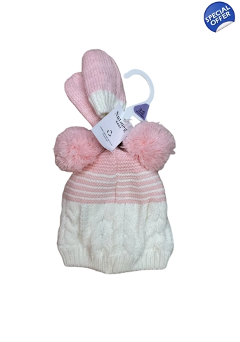 BNWT Nutmeg baby girl hat and mittens set pink 3-6 months