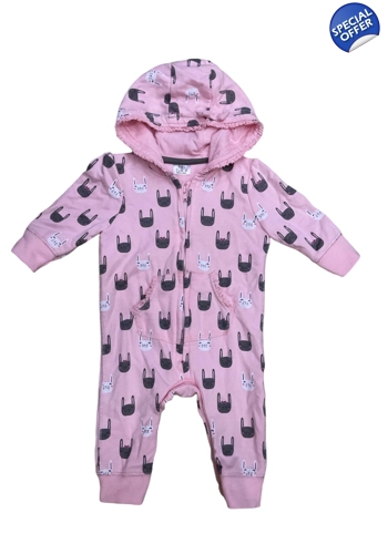 F&F baby girl rabbit pink warm all in one 0-3 months VGC