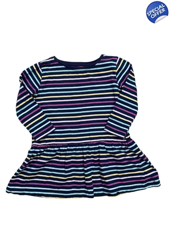 M&Co baby girl striped cotton jersey dress 9-12 months VGC