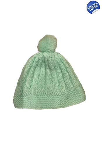 Hand knitted newborn mint green unisex baby hat VGC