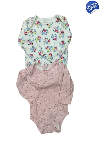 Cath Kidston long sleeved cotton jersey bodysuits floral 3-6 months VGC