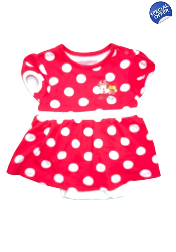 Minnie Mouse 3-6 months jersey dress integrated bodysuit VGC