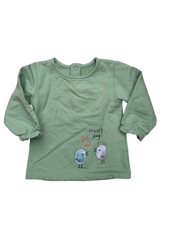 M&S baby girl green bird design sweatshirt 6-9 months vgc
