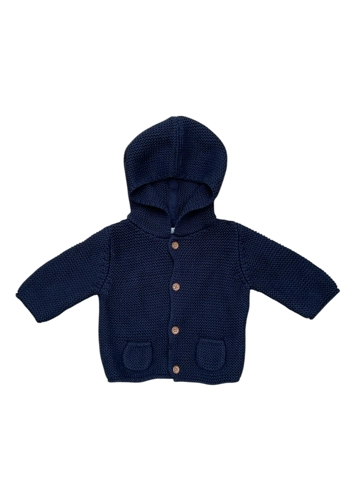 Next baby boy girl navy blue hooded cardigan 0-1 month vgc