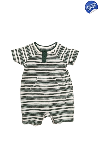 M&Co baby boy girl striped towelling summer romper 3-6 months vgc