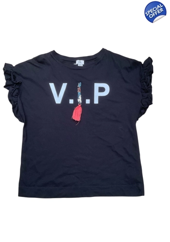 River Island girls black VIP t-shirt 9-10 years vgc