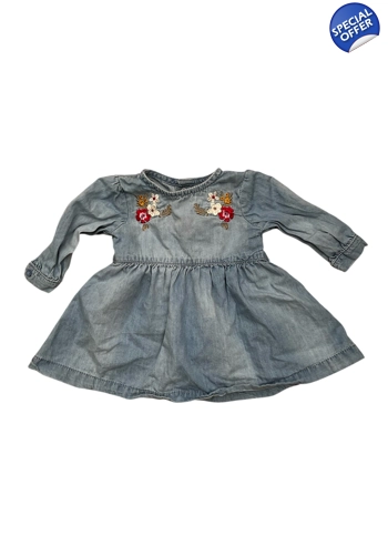 Minoti baby girl embroidered denim dress 0-3 months vgc