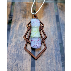 Bohemian necklace with a Zen figure made of wood and fused..