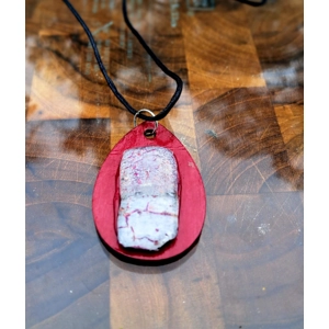 Bohemian necklace with a Zen figure made of wood and fused..