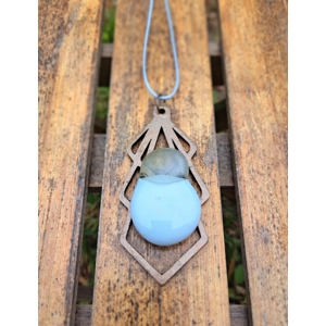 Bohemian necklace with a Zen figure made of wood and fused..