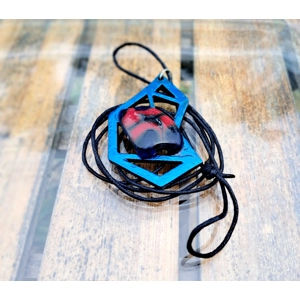 Bohemian necklace with a Zen figure made of wood and fused..