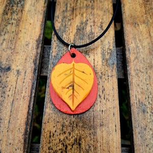 Bohemian Wood and Acrylic Leaf Handmade Necklace jewelry