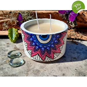 Mandala full color small cement pot 5 inch candle