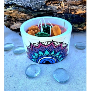 Mandala full color small cement pot 5 inch candle