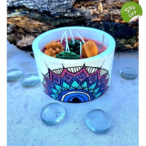 Mandala full color small cement pot 5 inch candle