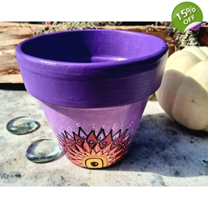 Hand-Painted Terracotta Mandala Pot – Purple & Pink
