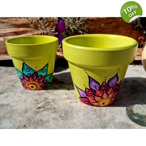 Hand-Painted Mandala Terracotta Pots – Set of 2 | Colorful Decorative Planters