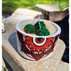 Mandala full color small cement pot 5 inch candle