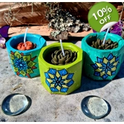 Set of 3  Handmade Mandala Painted Succulent Candles