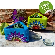 Handmade Mandala Triangle Candle Holder with Succulent Candle – Vibrant Boho Decor