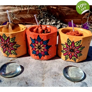 Set of 3  Handmade Mandala Painted Succulent Candles