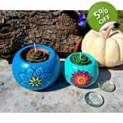 Handmade Round Mandala Candle Holder with Succulent Candle – Boho Home Decor