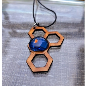 Bohemian necklace with a Zen figure made of wood and fused..
