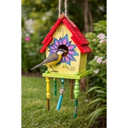 wind chime fused glass bird house