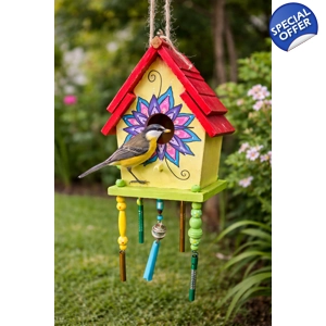 wind chime fused glass bird house