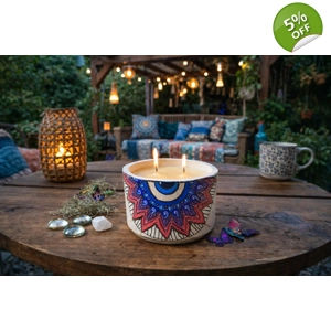 Mandala full color small cement pot 5 inch candle
