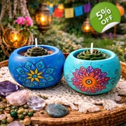 Handmade Round Mandala Candle Holder with Succulent Candle – Boho Home Decor