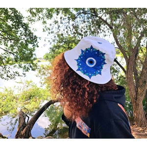 Hat Bucket Hand painted hat with evil eye & mandala decora..