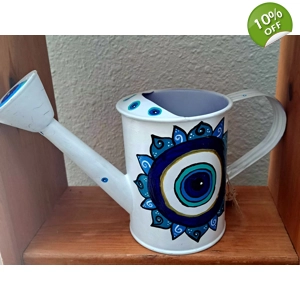 Hand-Painted Watering Can with Turkish Eye Design – Boho Home Décor