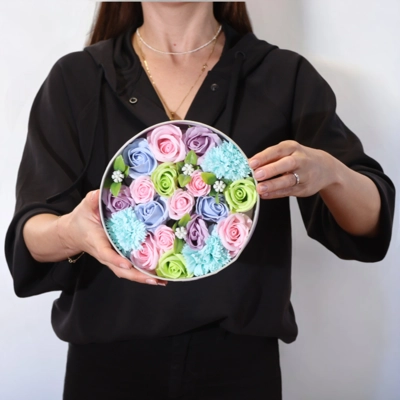 Soap Flower Gift Round Box – Baby Blessings (Blues)