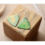 Green & gold curved triangle enamelled earrings