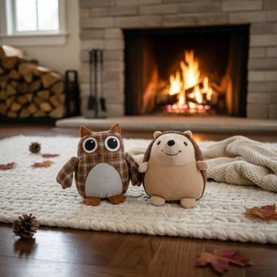 Fermaporta a pavimento Riccio e Gufo in Morbido Tessuto