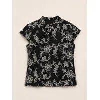 T-Shirt Black & White Floral con ..