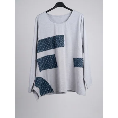 Maglia Donna Manica Lunga Boho-Chic con Patchwork in Denim