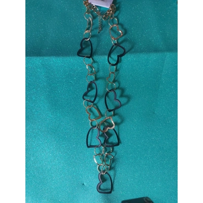 Collana lunga con catena a cuori nero oro Collana lunga con catena a cuori nero oro