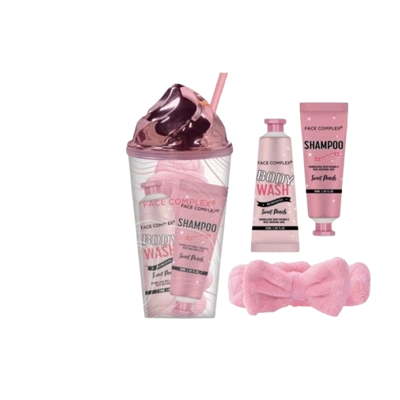 Face complex - set bicchiere con cannuccia + shampoo + fascia per capelli + bagnoschiuma