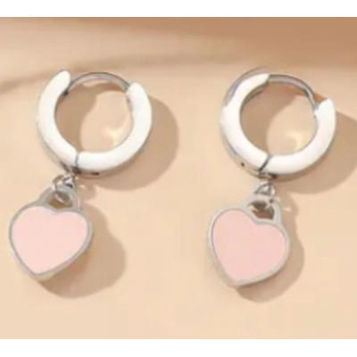 Ladies Pink heart drop earrings stainless steel earrings d.. Ladies Pink heart drop earrings stainless steel earrings d..