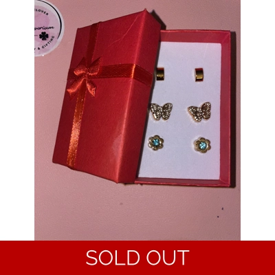 Three pairs of gold earrings set boxed gift