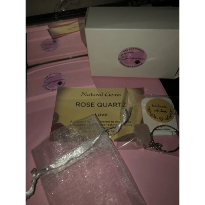 Rose quartz pink keychain boxed gift Rose quartz pink keychain boxed gift