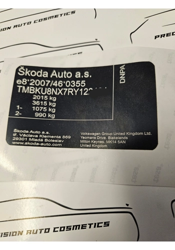 Skoda Vin Label/Sticker Set