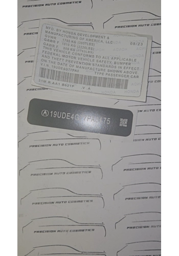 Toyota Acura  Vin Label/Sticker Set