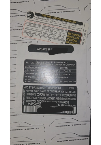 USA Porsche Vin Label/S..