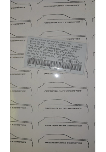 Honda USA Vin Label/Sticker Set