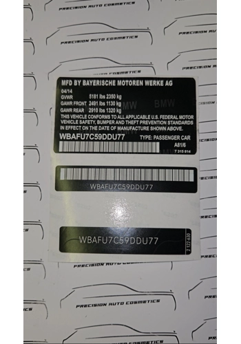 BMW USA Vin Label/Sticker Set