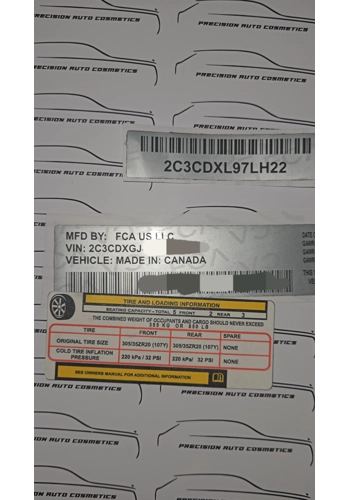 Dodge Vin Label/Sticker..